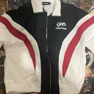 Men's Black and White Windbreaker with Red Accents